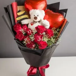 Teddy and Flower Bouquet Pakistan - Same Day Flowers