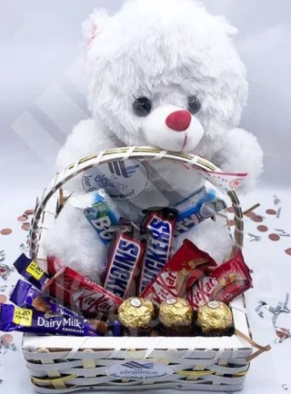 Chocolate Basket with Teddy Bear Pakistan - Same Day Flowers