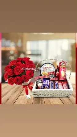 Buy Now Roses and Gifts Basket