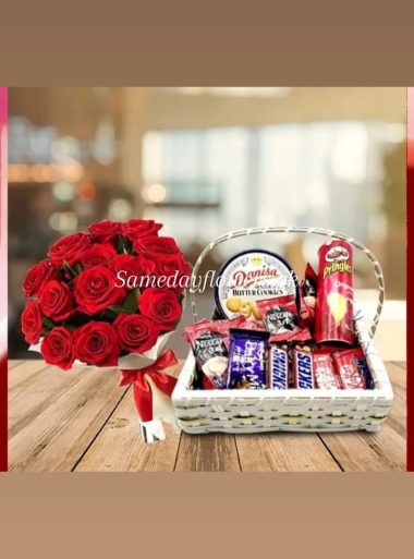 Buy Now Roses and Gifts Basket