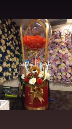 Love Balloon Box with balloons and flowers