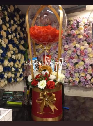 Love Balloon Box with balloons and flowers