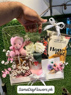 Flowers and Teddy Bear for Mom Lahore - SameDayFlowers.pk