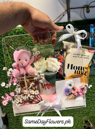 Flowers and Teddy Bear for Mom Lahore - SameDayFlowers.pk