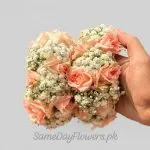 Roses and Baby Breath Gajray Lahore - SameDayFlowers.pk