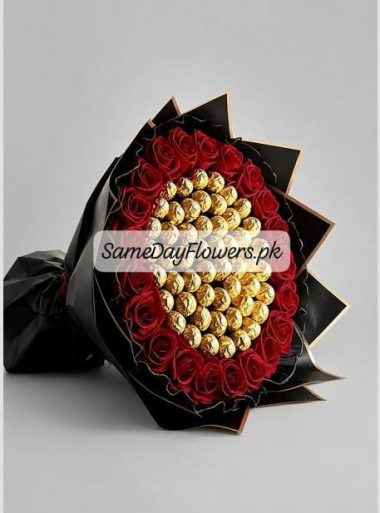 Ferrero Rocher and Flower Bouquet Lahore - SameDayFlowers.pk