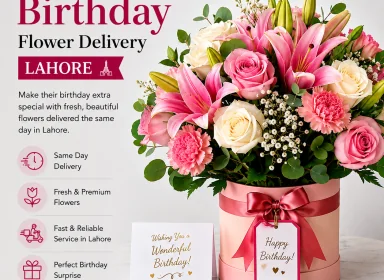 Same day birthday flower delivery in Lahore by SameDayFlowers.pk with fresh roses and cake