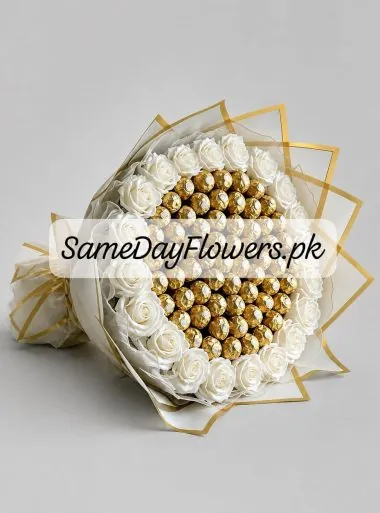 White Roses and Ferrero Rocher Lahore - SameDayFlowers.pk